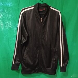 Linea Uomo Men Track Jacket Large Black White Stripe Full Zip Bomber Athletic LU